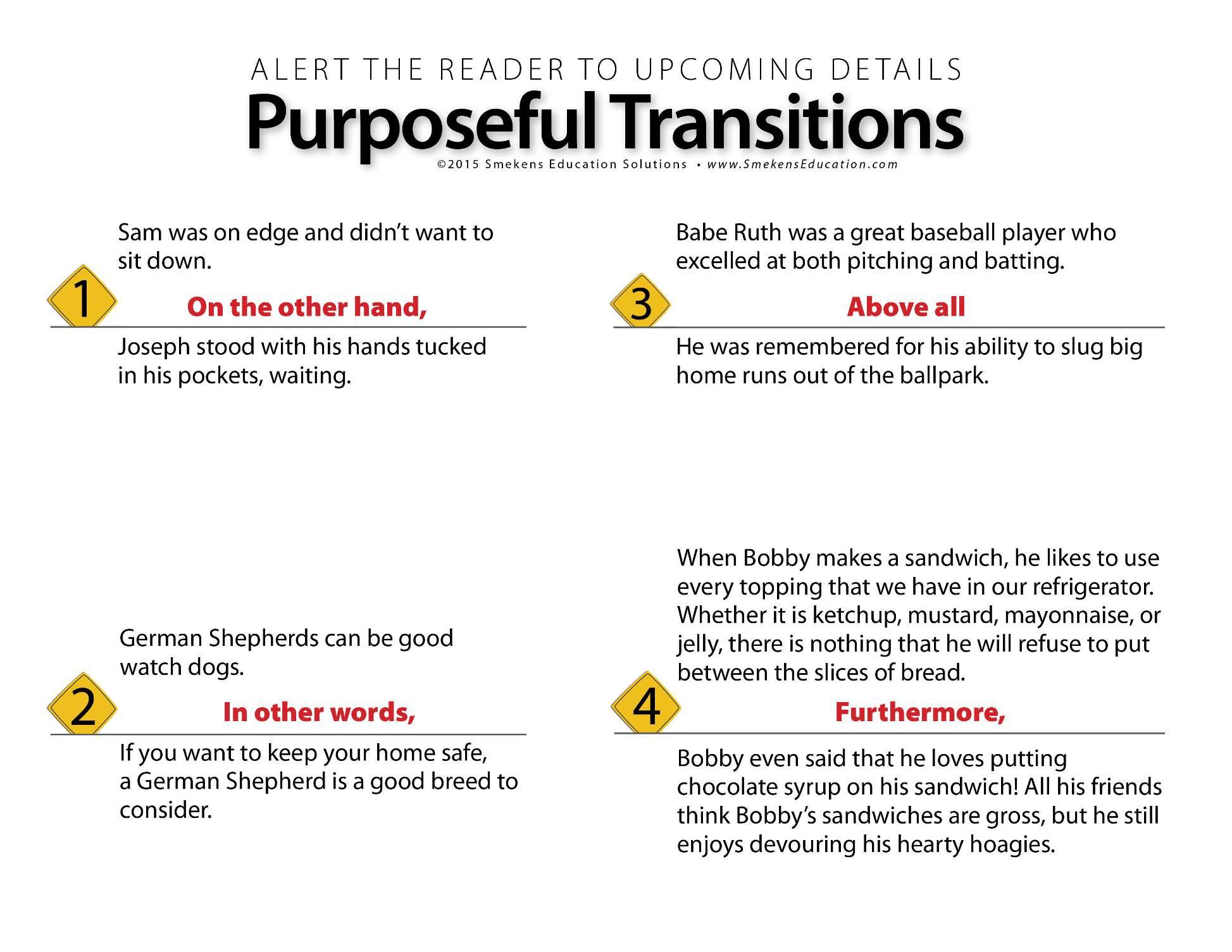 Purposeful Transitions: Connect ideas within paragraphs