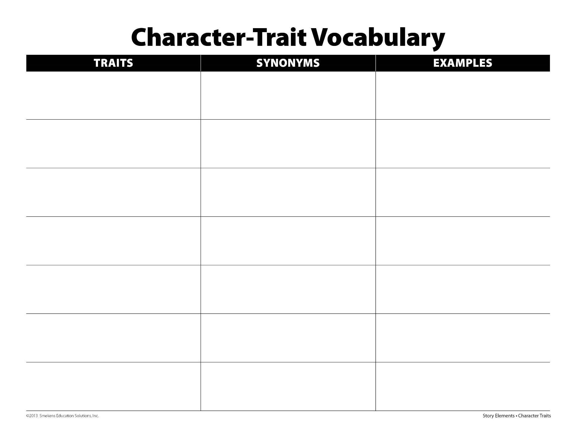 Character-Trait Vocabulary Template