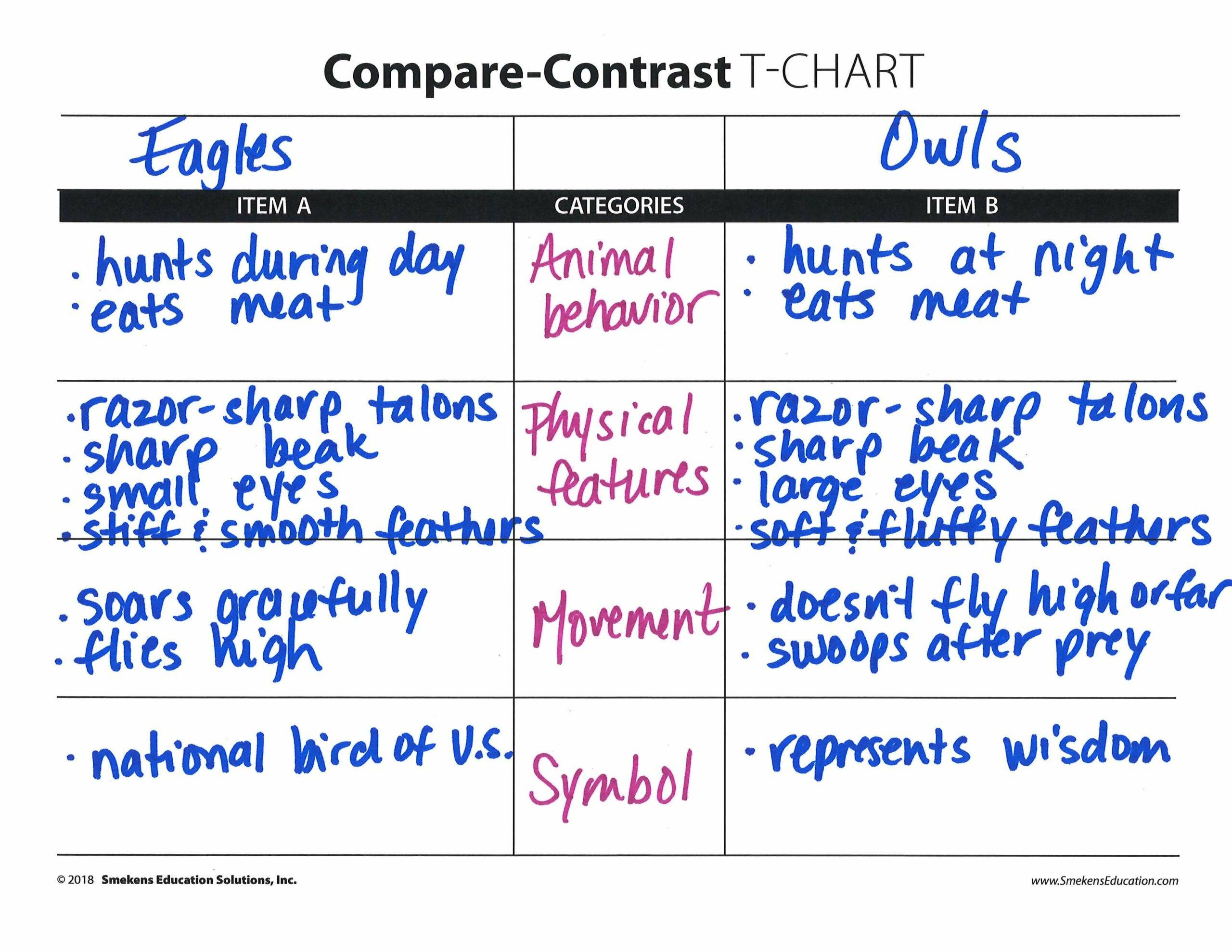 Eagles vs Owls T-Chart Example