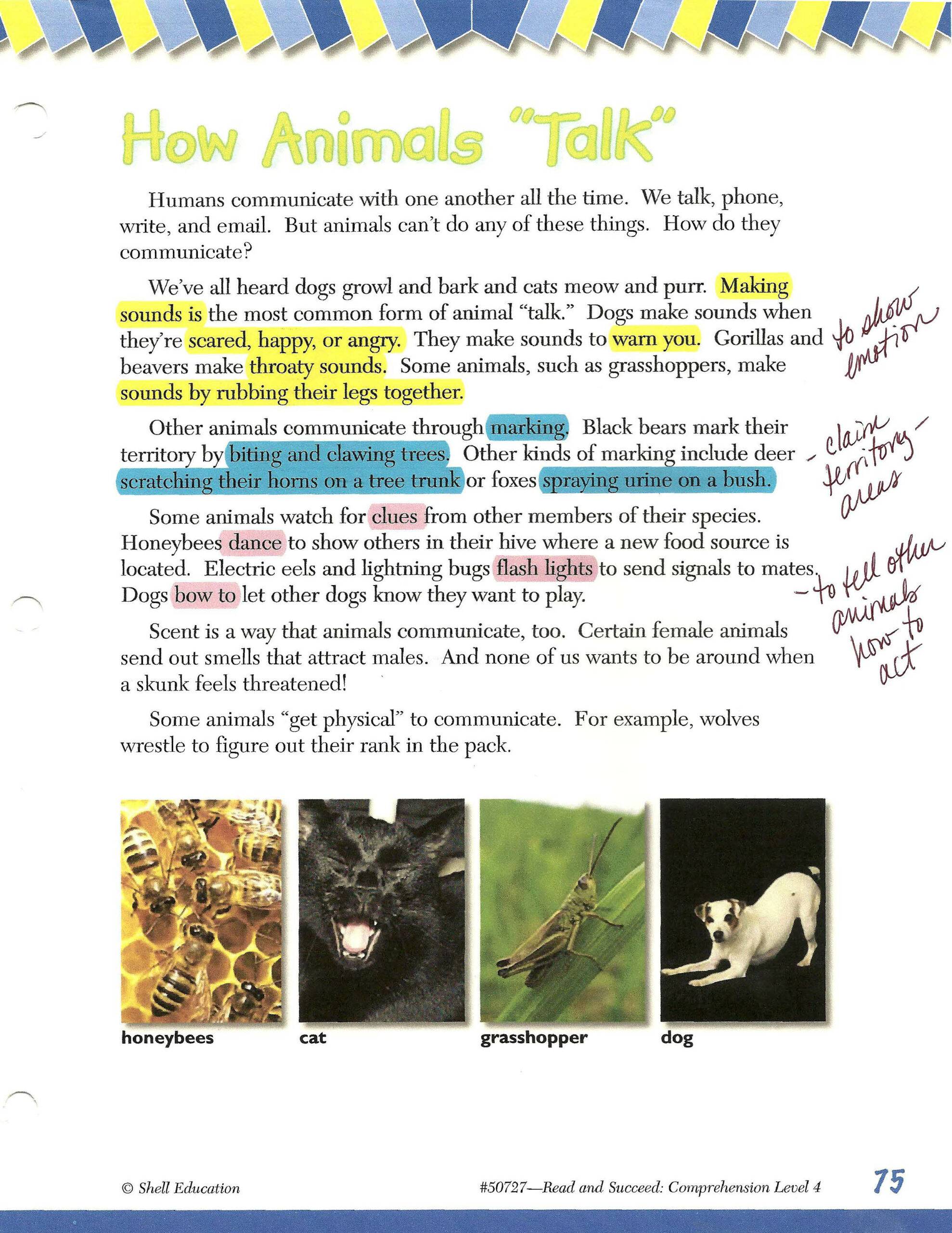 "How Animals Talk" Article from Read and Succeed: Comprehension