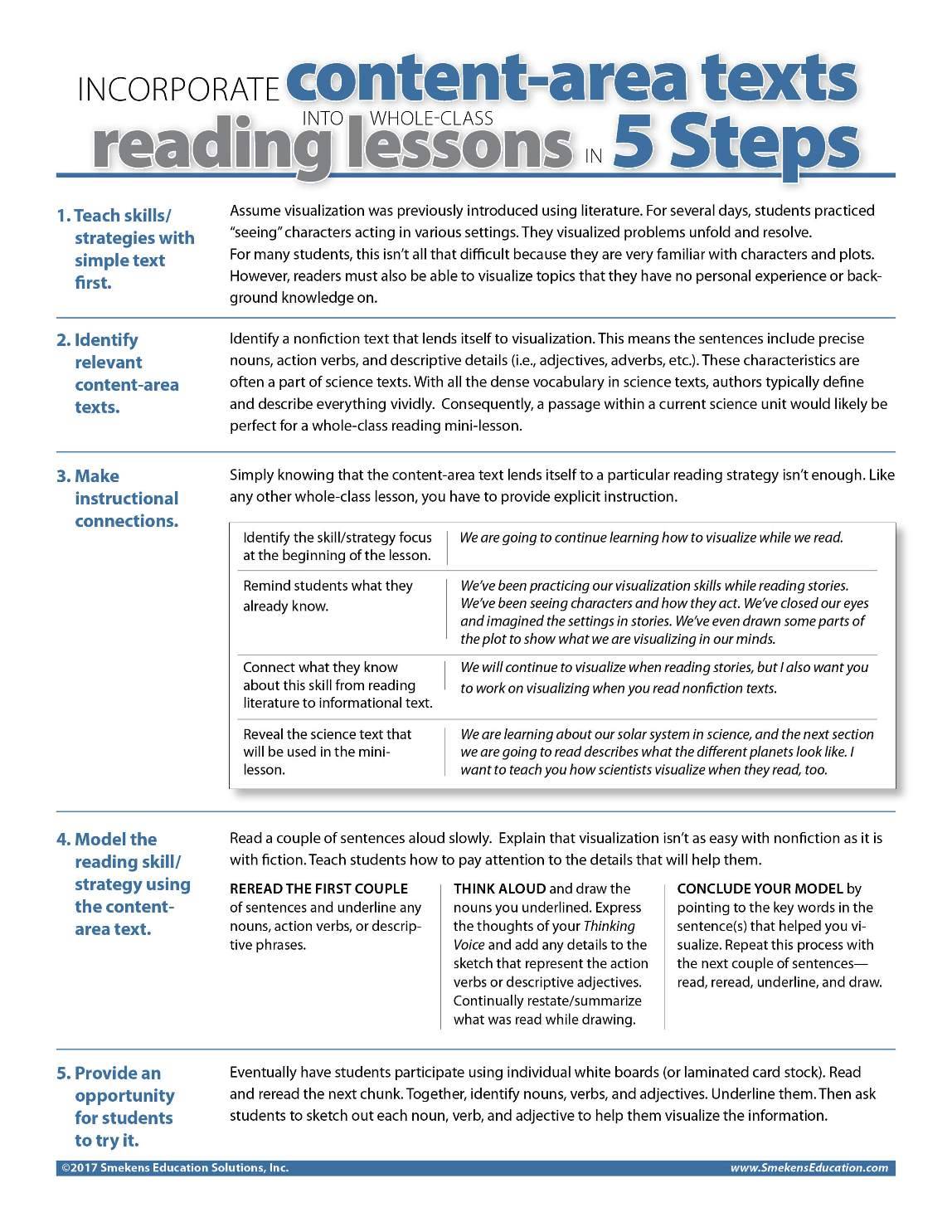 Plan Whole Class Lessons Using Content Area Text