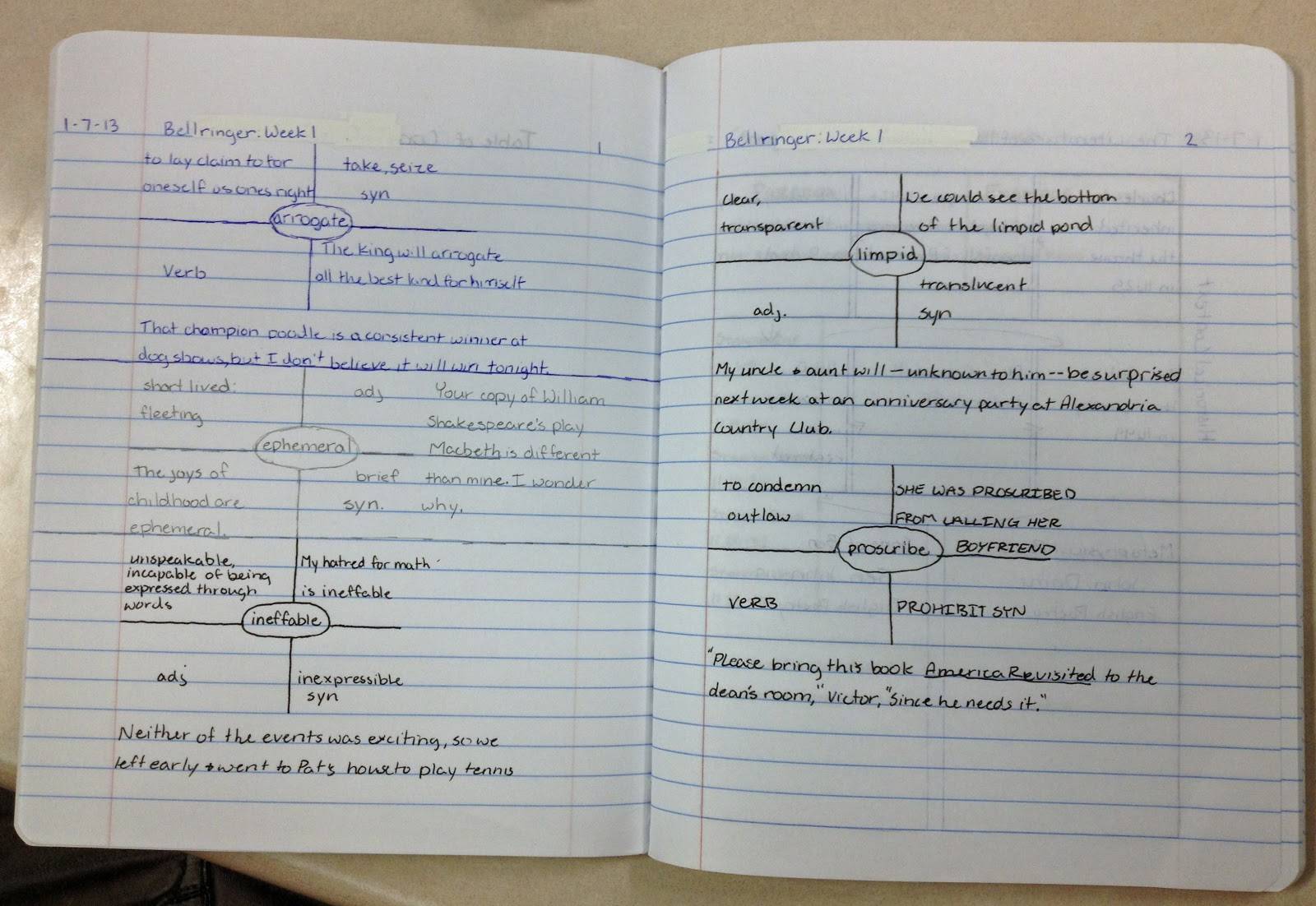 Taking Notes Examples - Vocabulary Notebook Grades 9-12 Taking Notes Examples - Vocabulary Notebook Grades 9-12