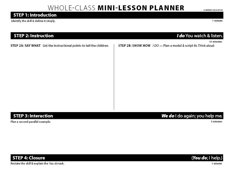 Mini-Lesson Planner - Reading & Writing Instruction - Teacher Resource