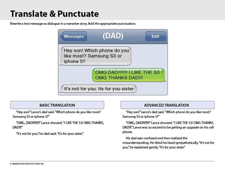 Text Messaging - Translate & Punctuate - Add character dialogue to a story