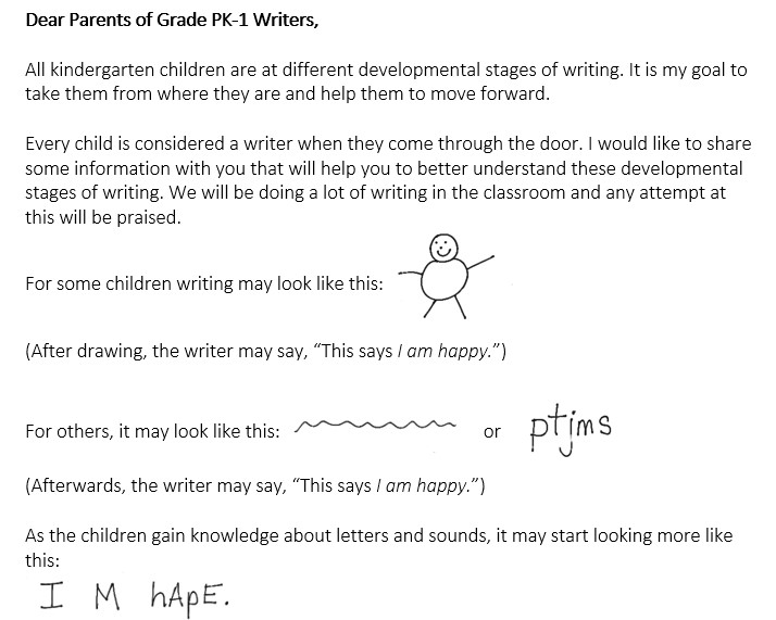 Dear-Parent Letter with Grade-Level Specific options for writing expectations
