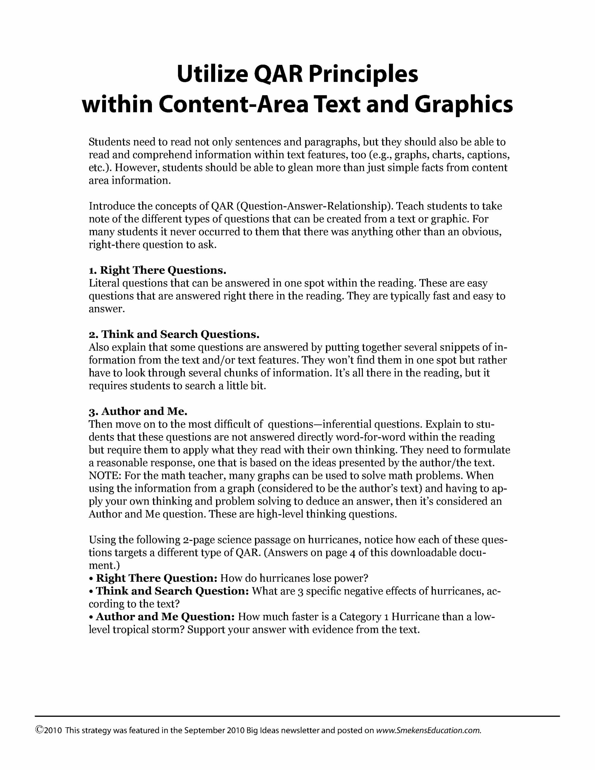 Utilize QAR Principles within content-area text and graphics - PDF Download