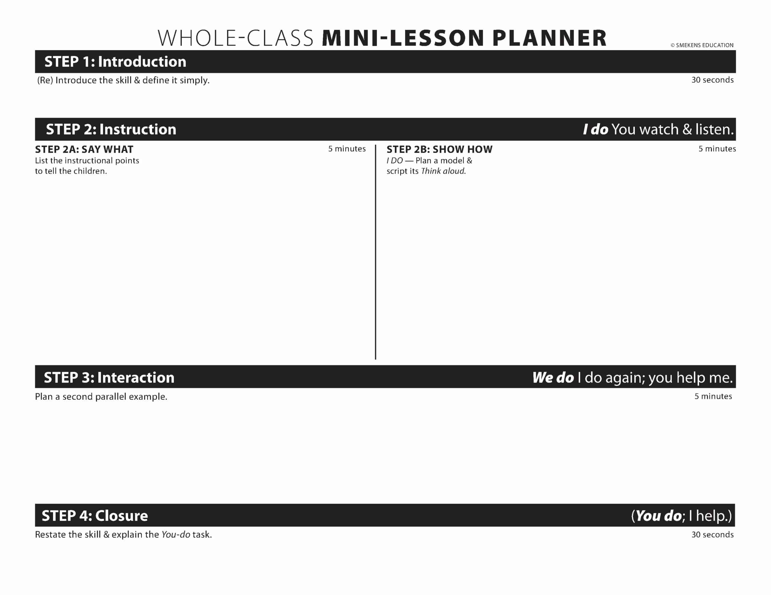 Mini-Lesson Planner - Reading & Writing Instruction - Teacher Resource