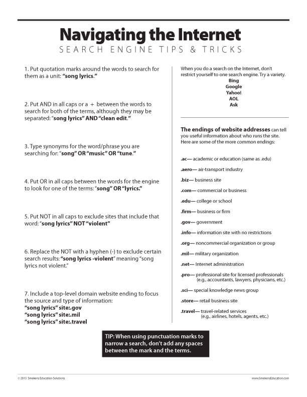 Navigating Online - Search Engine Tips andTricks